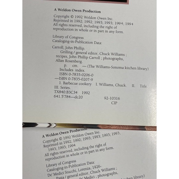 LOT OF 4 WILLIAMS SONOMA-PASTA/SALADS/CHICKEN/GRILLING-KITCHEN HB 1993/4 - Picture 4 of 10